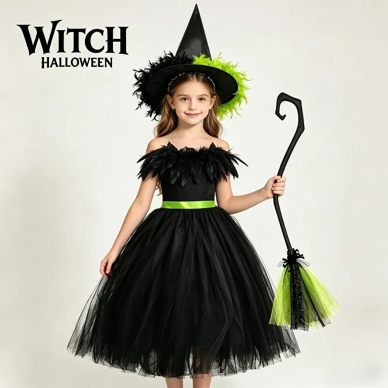 

Halloween Mystical Witch Tutu Dress Soft Tulle Puffy Skirt Cosplay Costume Carnival Party Performance Fancy Dress Up Outfit