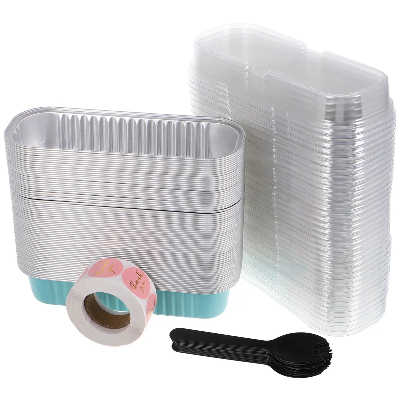 

100Pcs Rectangular Mini Cake Pans with Lids Disposable Aluminum Foil Baking Containers for Air Fryer Oven Mini Loaf Pans with