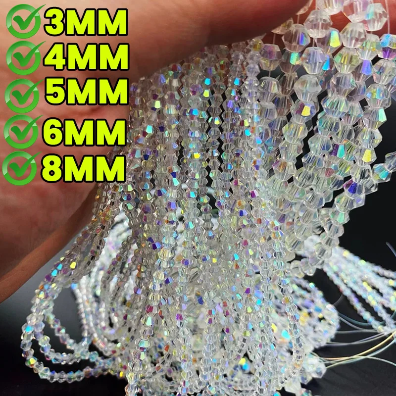 Fashion Transparent Different Size Beads Crystal AB Bicone Loose Crystal Beads for Jewelry Making DIY Glass Beading Accessories