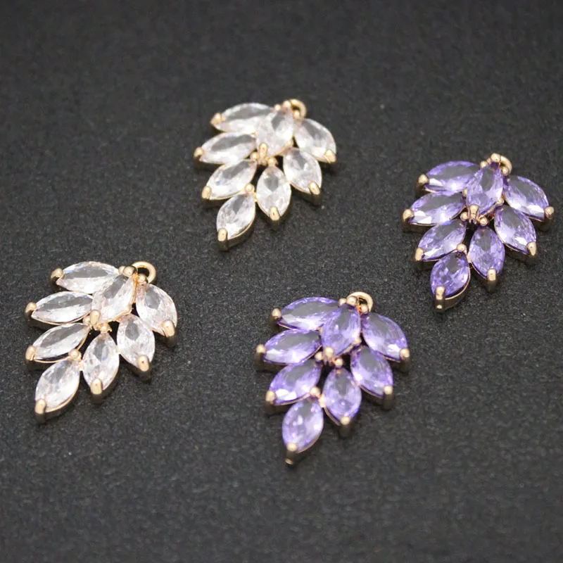 

2PCS 17x23mm 14K Gold Plated Brass Zircon Leaf & leaves Charms Pendant Necklace Earrings Jewelry Making Supplies DIY Accessories