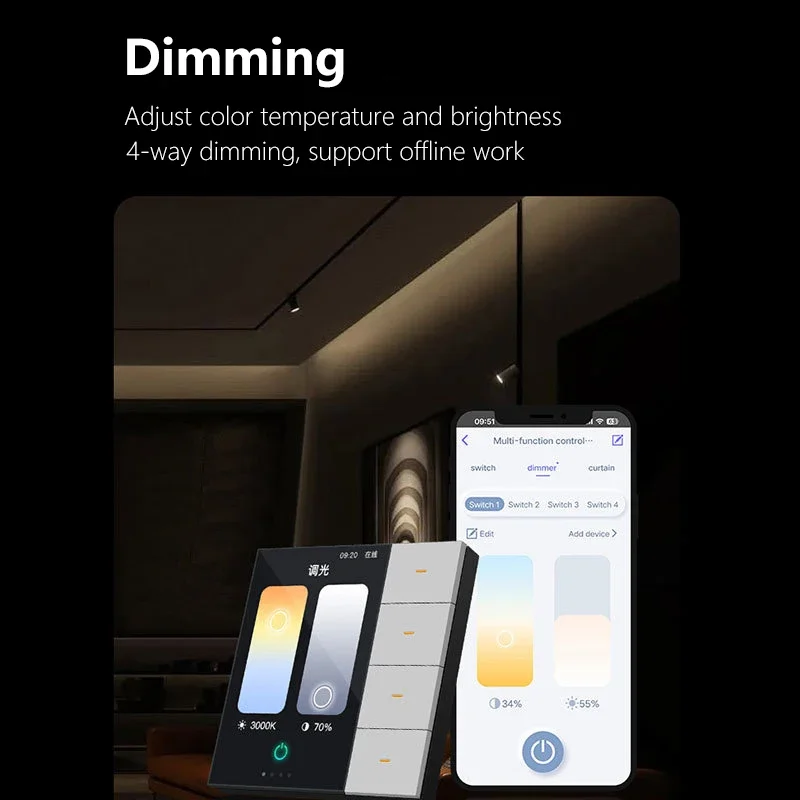 تويا زيجبي 3.5 بوصة مفتاح الجدار الذكي شاشة تعمل باللمس 4 مجموعات التبديل 8-way المشهد الرادار الاستشعار يعتم التبديل الستار المنزل الذكي #3