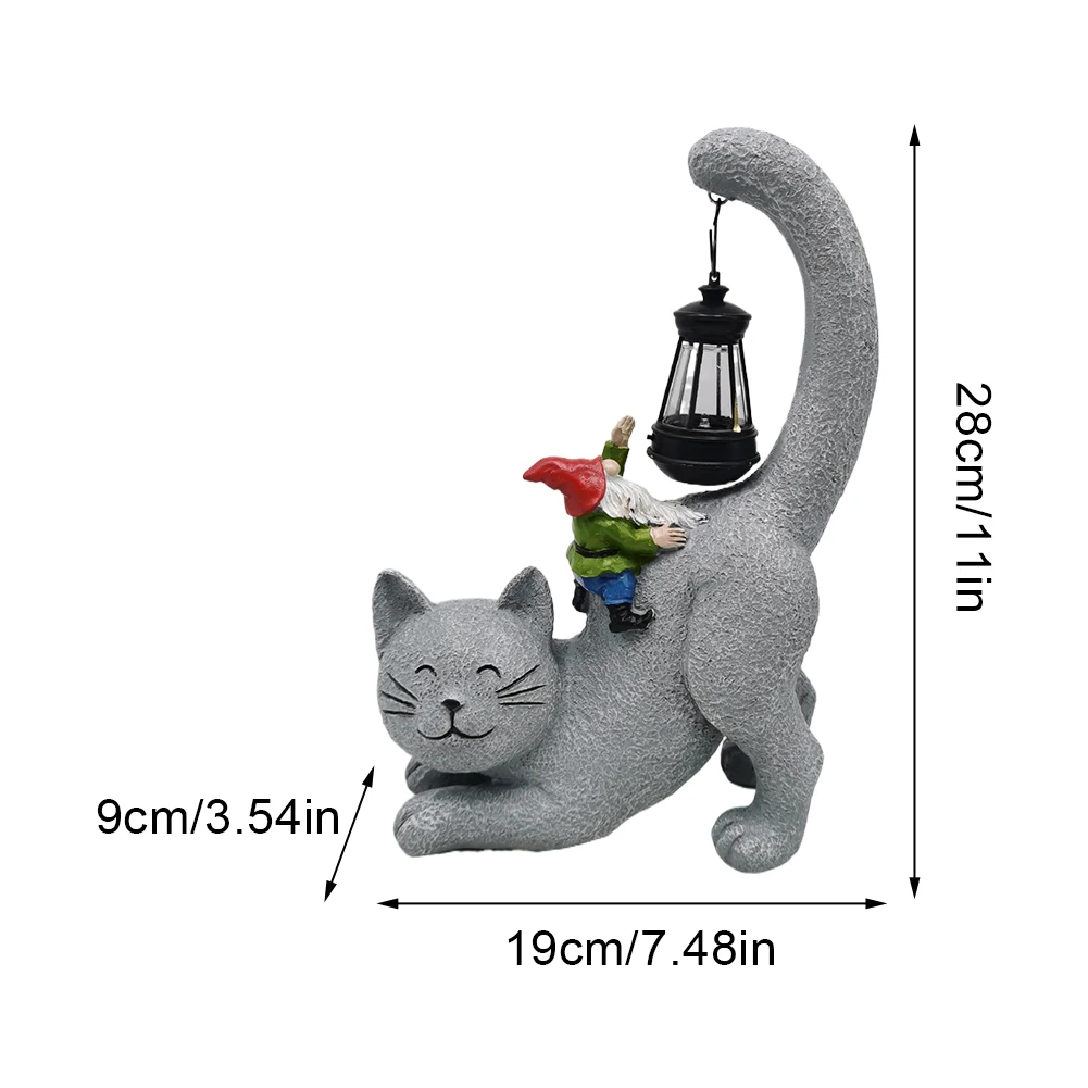 Solar Garden Statue Cat Figurine with Solar-Powered LED Light Lawn Decor Statue Outdoor Cat Figurine for Patio Balcony Yard Lawn