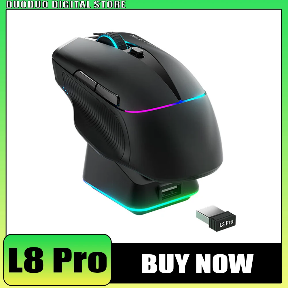 Original L8 Pro Wireless Mouse 8K Three Mode RGB Magnetic Charging Base PAW3395 Sensor Gaming Mouse Low Latency Pc Gamer Gift