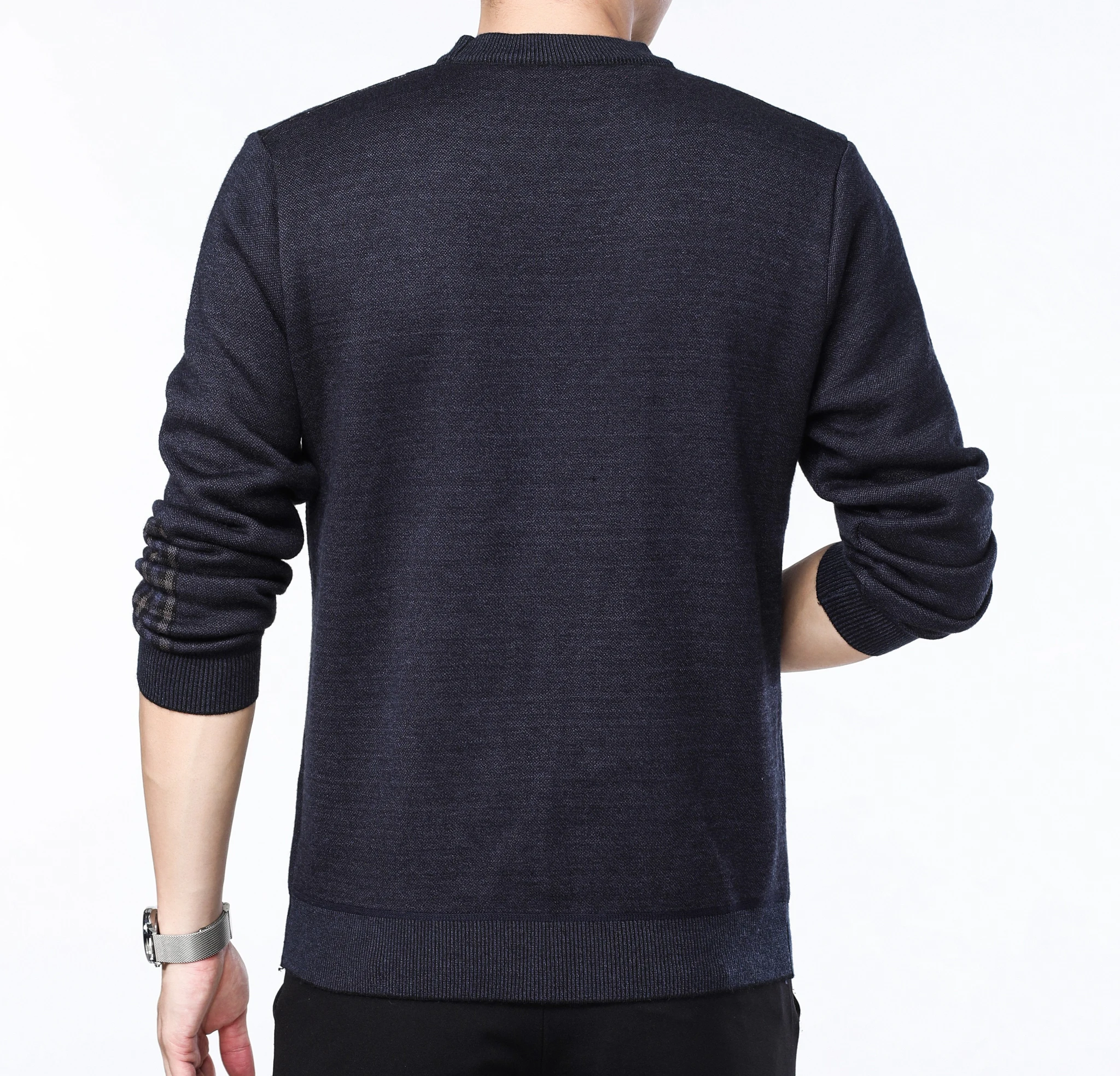 Men\'s Autumn Winter Casual Color Block Crew Neck Knit Sweater, High Stretch Knit Fabric Pullover