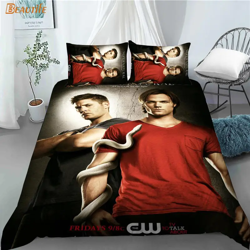 Hot Sale Supernatural TV 1 Duvet Cover 2 Pillowcases Polyester Fabric Bedding Set Family Boy Kid Set Duvet Cover Set