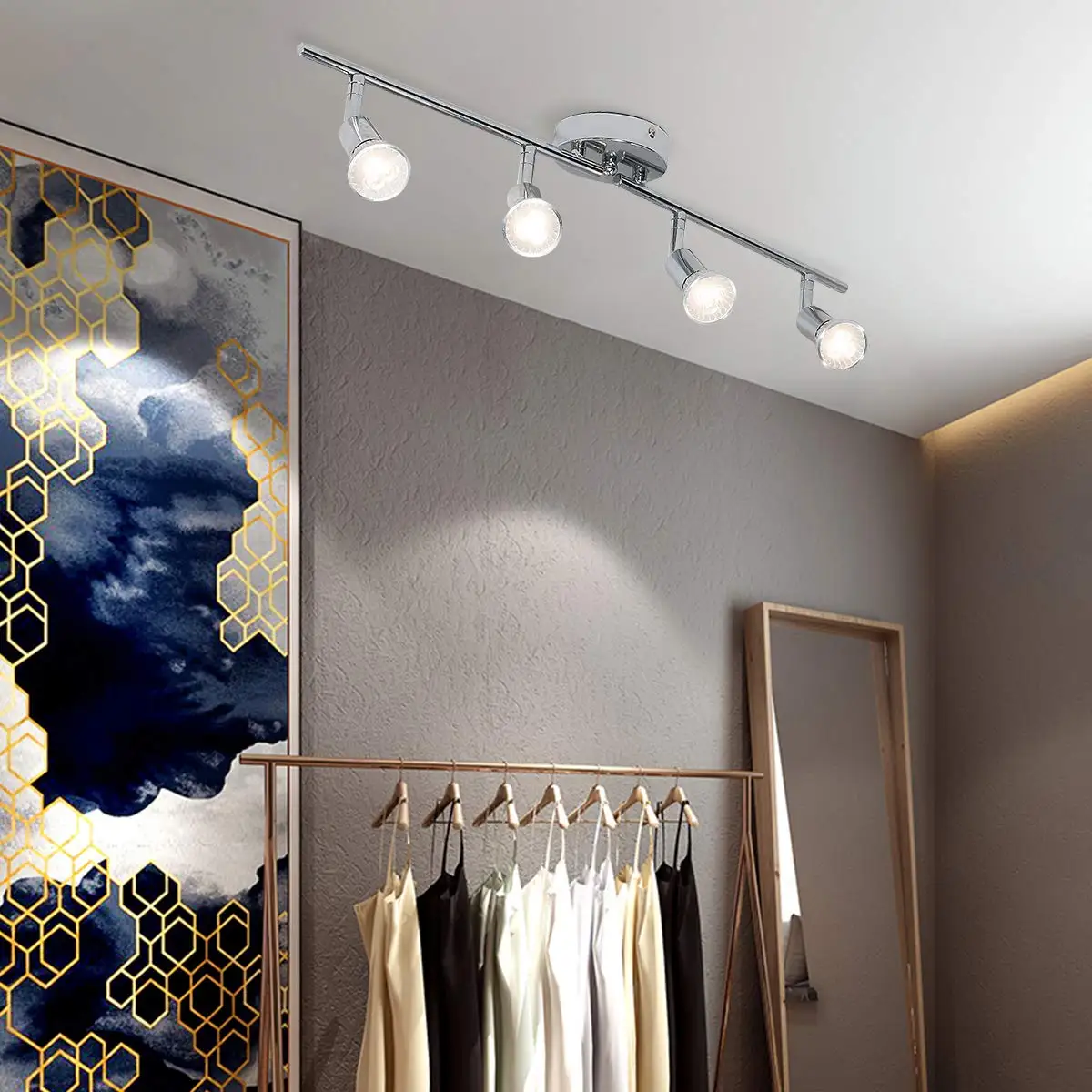 Lampu sorot LED COB lampu sorot fleksibel, Kit 4 lampu kepala dapat diputar untuk dapur ruang tamu lampu langit-langit 4 × GU10 bohlam termasuk