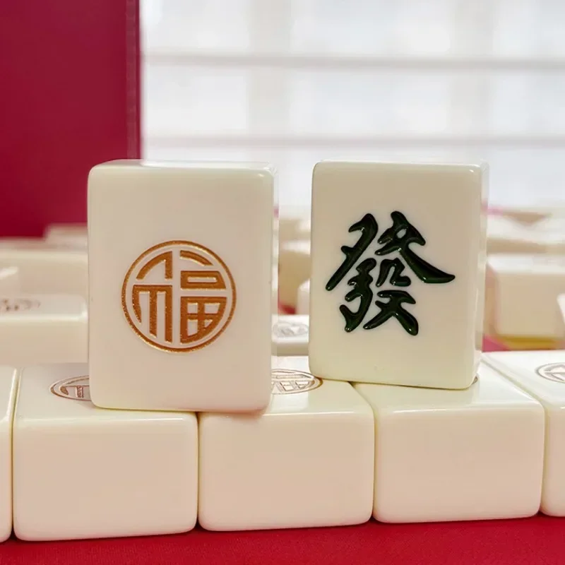 1-Hand-rubbed mahjong tiles Household mahjong ivory jinfu