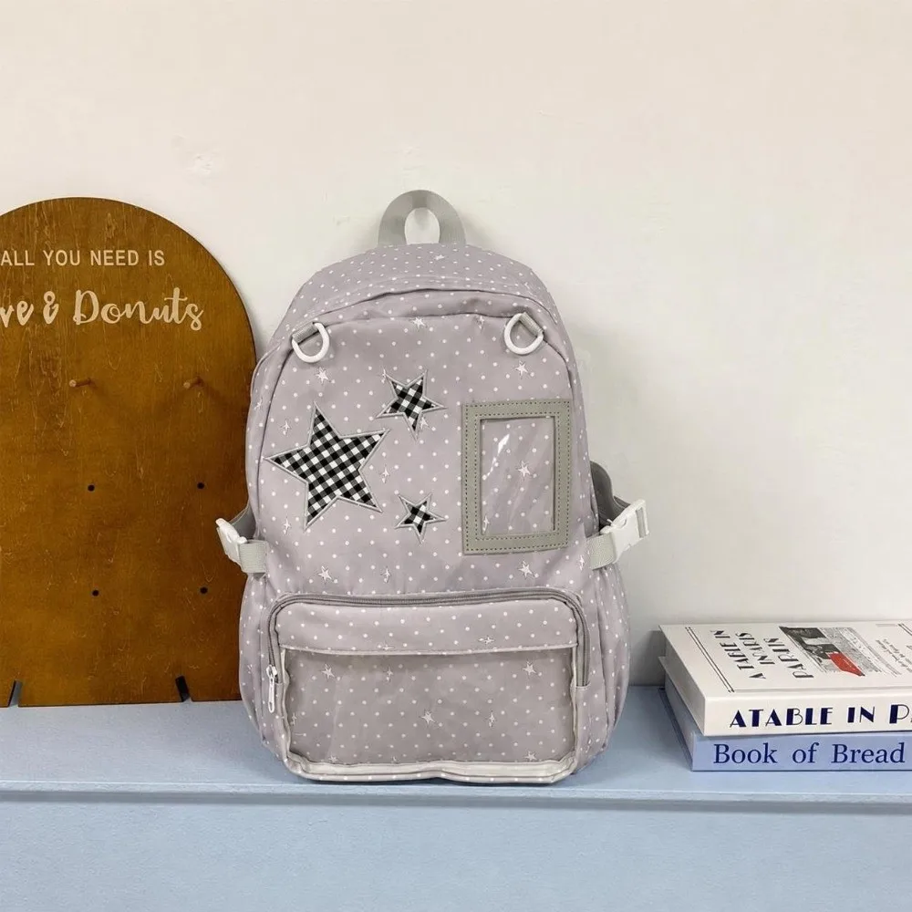 Harajuku Large Capacity Ita Backpack Nylon Doll Bag Anime Badge Display Backpack Clear Window Polka Dot School Bag for Students