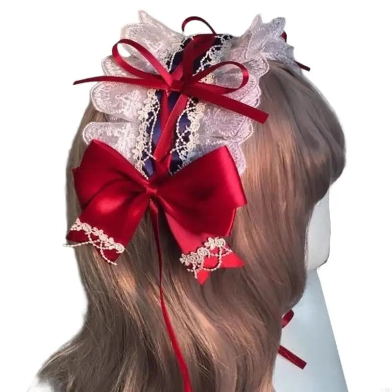 Diadema Anime Maid Cosplay Lolitas, tocado con lazo encaje, accesorios para cabello, lazos agradables, banda para