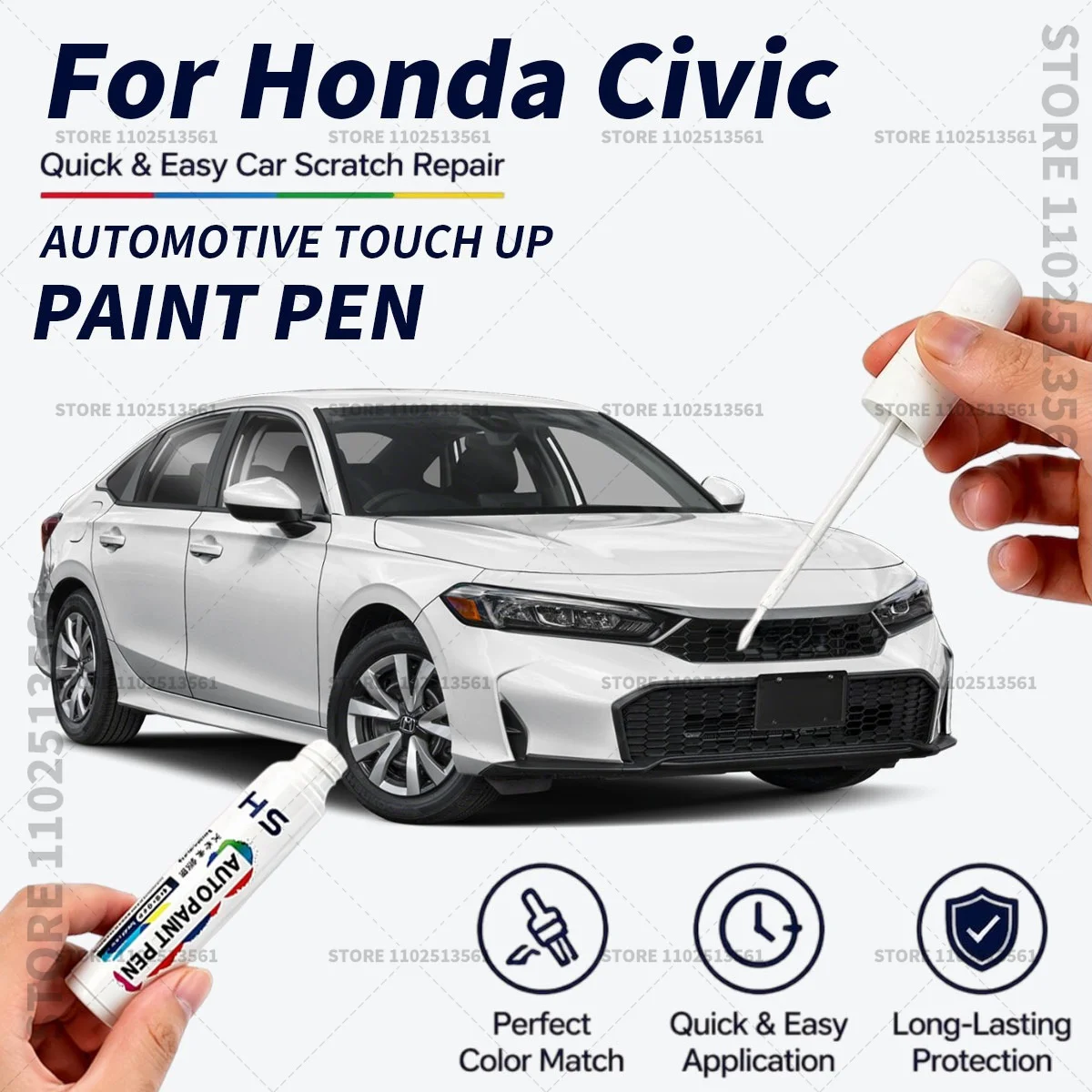 Quick Dry Car Touch Up Paint Pen Auto Scratch Repair Brush for Paint Chips Scratches and Scuffs For Honda Civic White NH578 Red