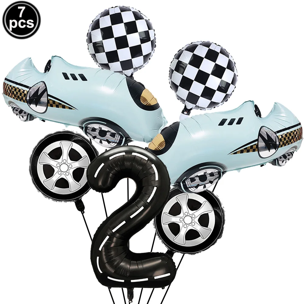 Racing Party Supplies Paper Tableware Plates Cups Two Fast Birthday Banner 2th Birthday Number Balloon Set Race Car Party Decors