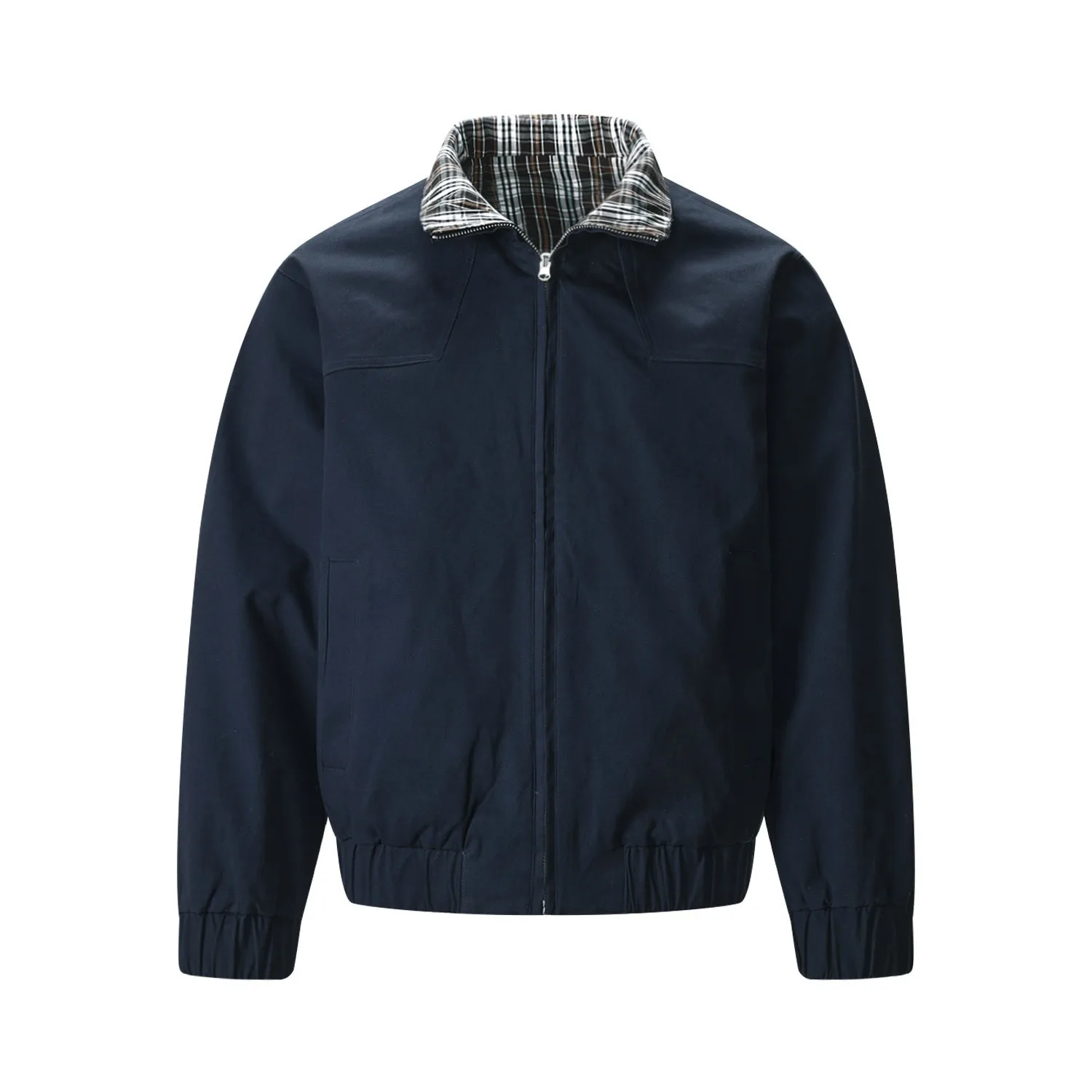 ScrewySurreal Stand Up Collar Flip Over Collar Grid Pattern Splicing Double-sided Wearing Texture Jacket for Men