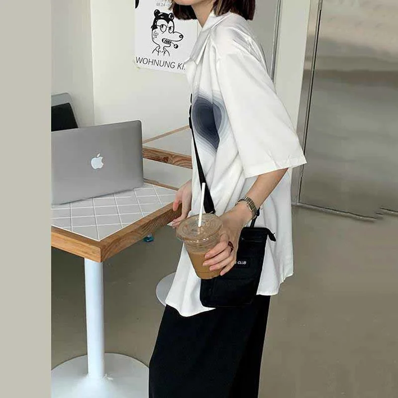 Short Sleeve Shirts Women Print S-3XL Korean Style Colleges Design Summer All-match Stylish Tops Unisex Couple Popular Soft Ins