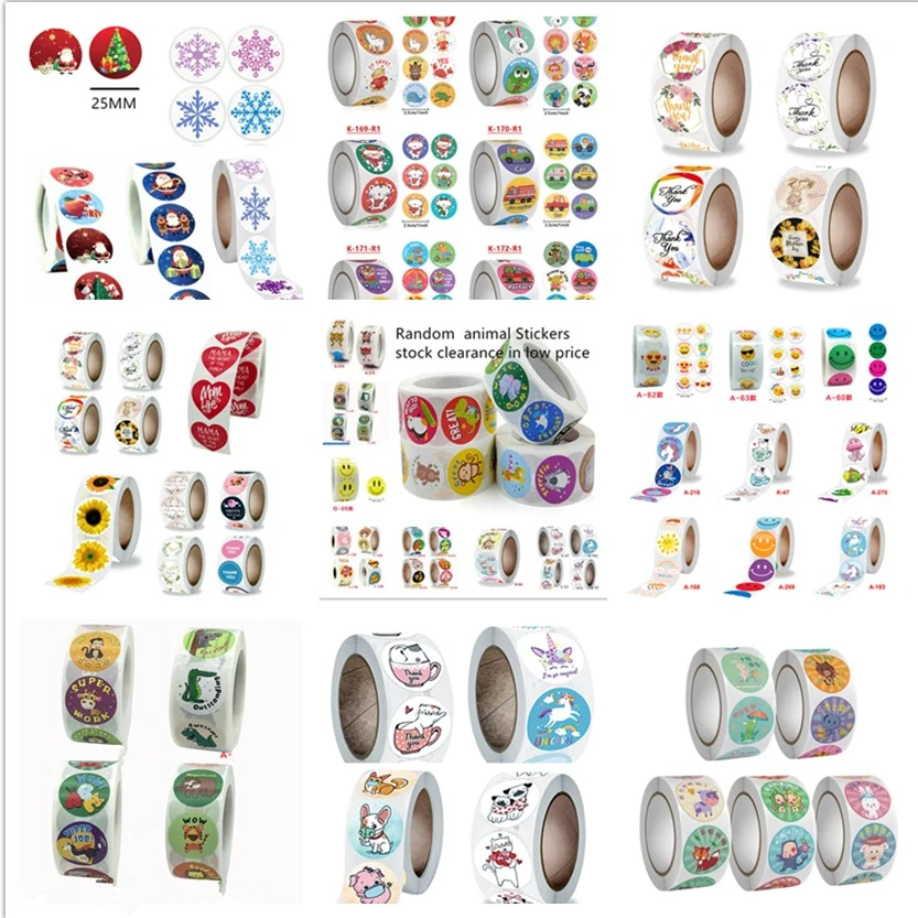 

25MM Random Thank You Stickers Christmas Gift Sealing Roll Label for Wedding Birthday Party Small Business Packaging Decoration