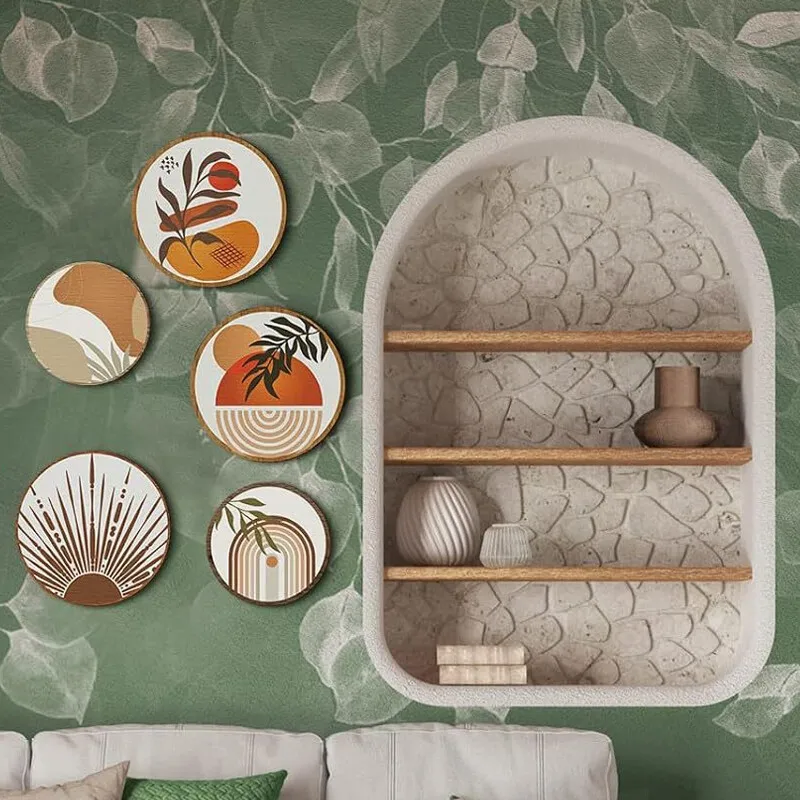 

4Pcs Wooden Round Bohemian Geometric Wall Hanging Decor Diy Wall Art Decals for Living Room Home Decoration