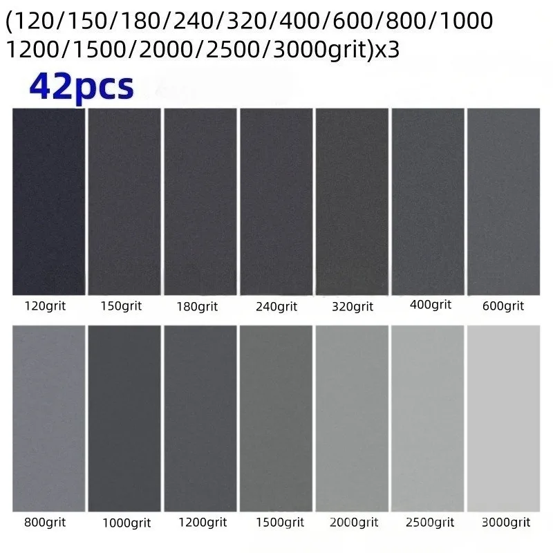 42Pcs/Set Sandpaper 120-3000 Grits, 9×3.6 Inch Sand Paper Water/Dry Sanding Paper Abrasive Tools