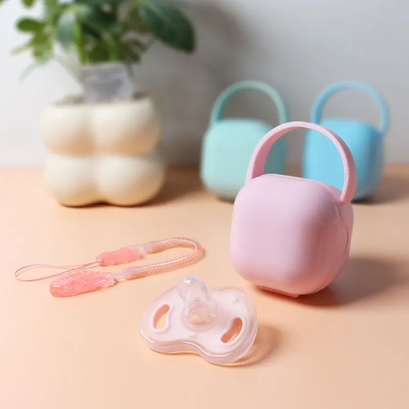 

3Pcs Baby Apple Pacifier Set Silicone Soother with Spring pacifier chain and PP storage Box 100% BPA Free Portable Pacifier Set