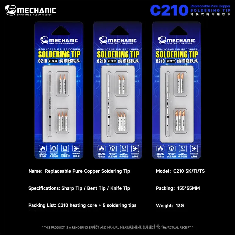 MECHANIC 0,1mm Ultrafeine Lötspitzen Manuelles Werkzeugset Antistatische Lötköpfe für C210 Station Reparaturwerkzeug-Kit – Detail 7