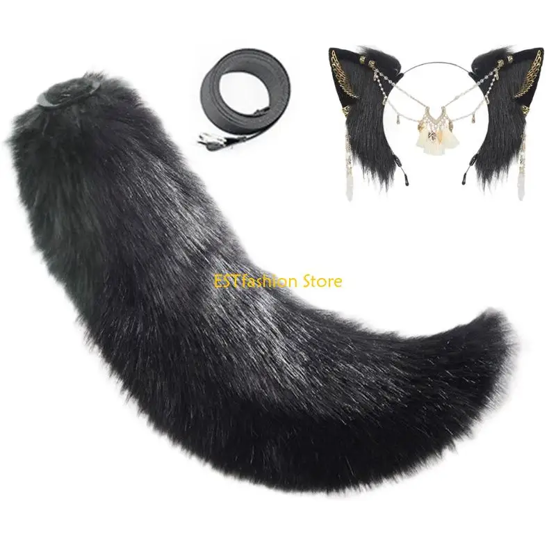 

Y5GC Wolf Cats Foxes Tail Wolf Ears Headbands Halloween Christmas Party Costume Toy Gift for Woman Man Cosplay