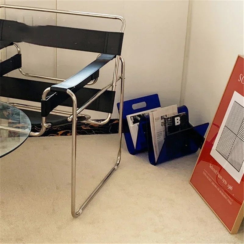 Nordic Book Rack Ins Creative Luxury Desktop Acrylic Transparent Bookshelf Design Curved Book Magazine Rack with Handle Ornament