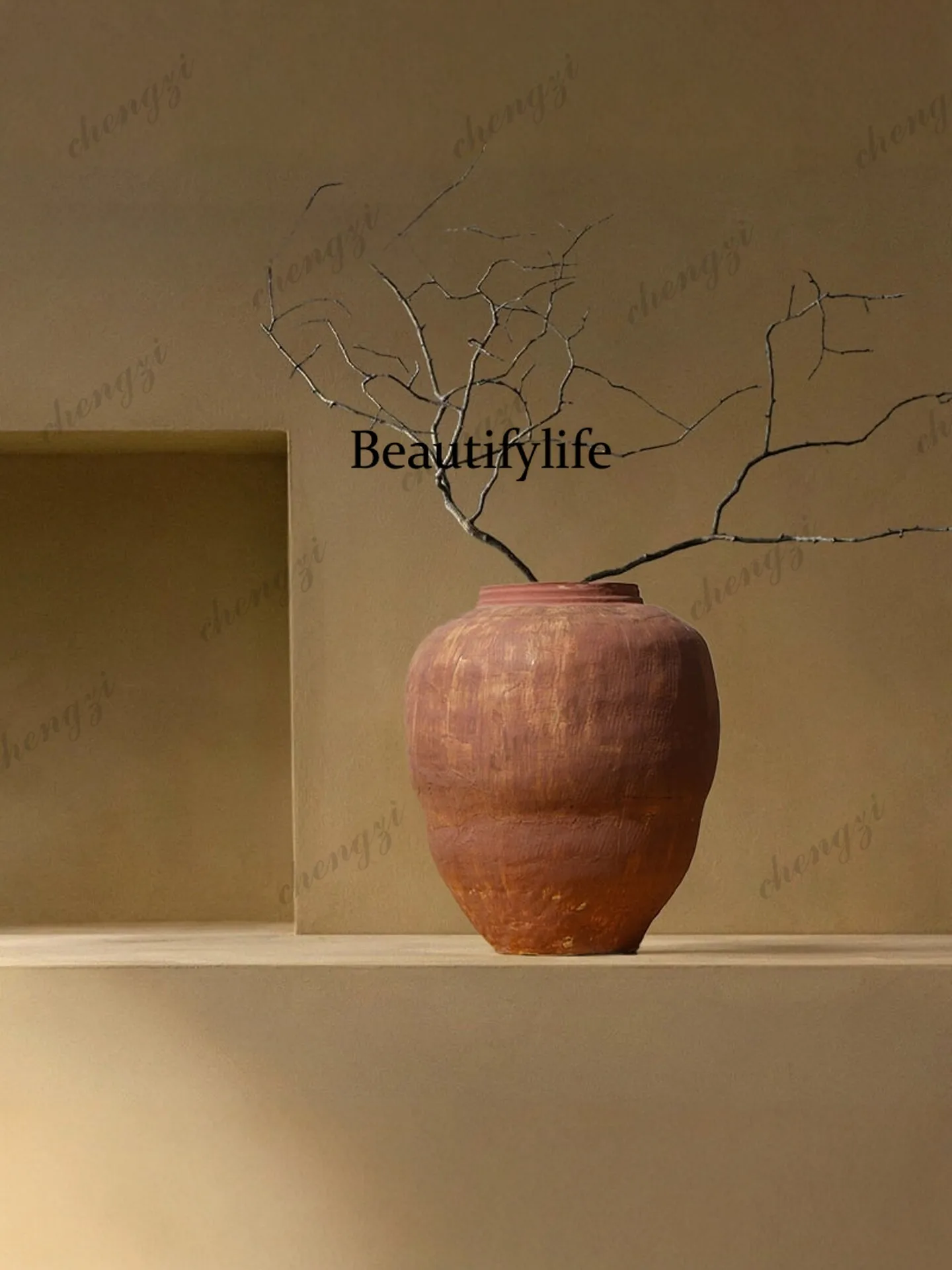 Floor-to-ceiling vase Jingdezhen ceramic wabi-sabi wind ornament living room flower arrangement light luxury high-end sense