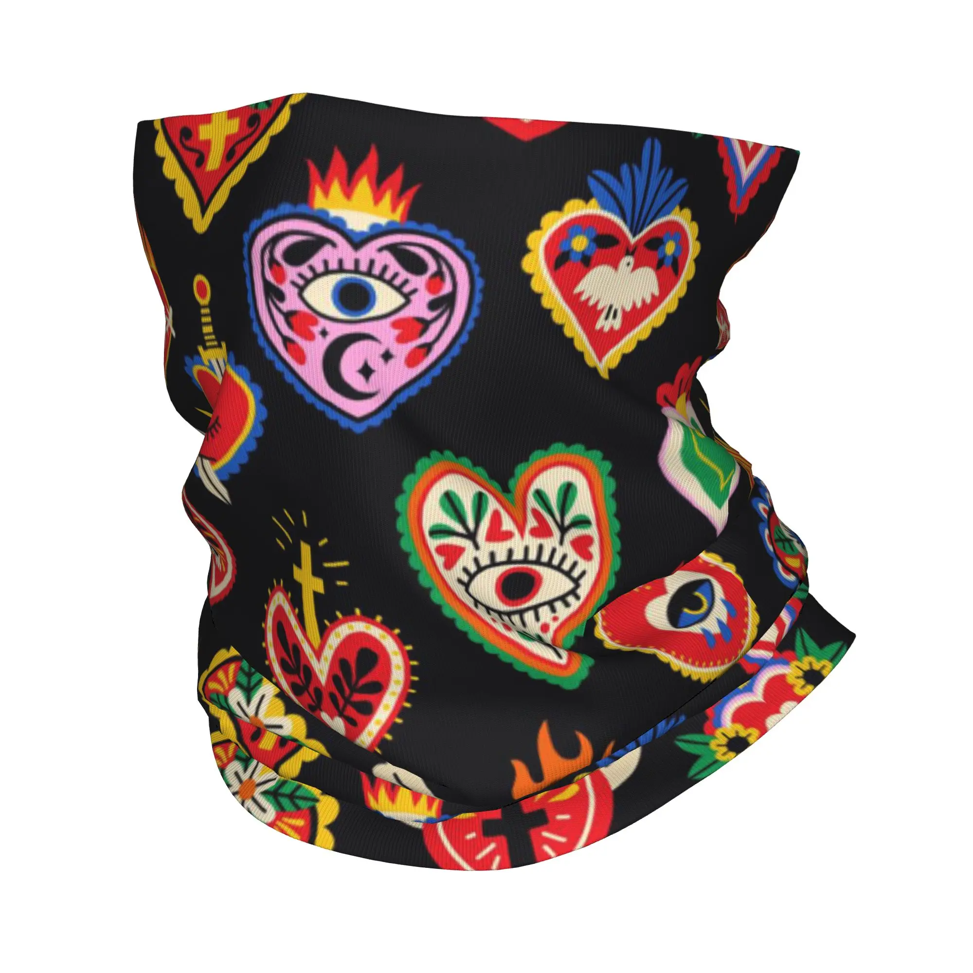 Retro Mexican Heart Milagro pattern Bandana Neck Gaiter Printed Mask Scarf Multifunction Cycling Scarf Running Unisex Adult