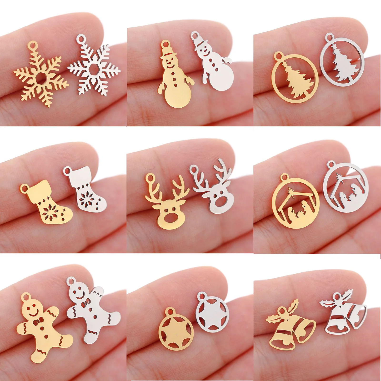 304 Stainless Steel Christmas Charms Deer Snow Socks Metal Pendants for DIY Earrings Handmade Jewelry Making Findings, 3 PCs