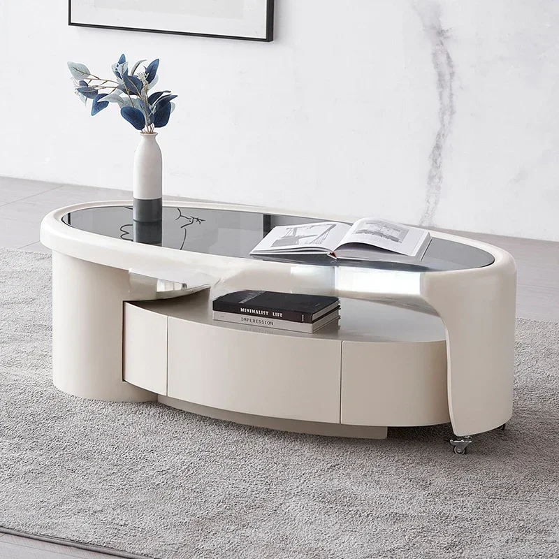 

cross-border French Cream Wind Oval Glass Tea Table/Living Room Household Luxury Creative Rotating Tea Table