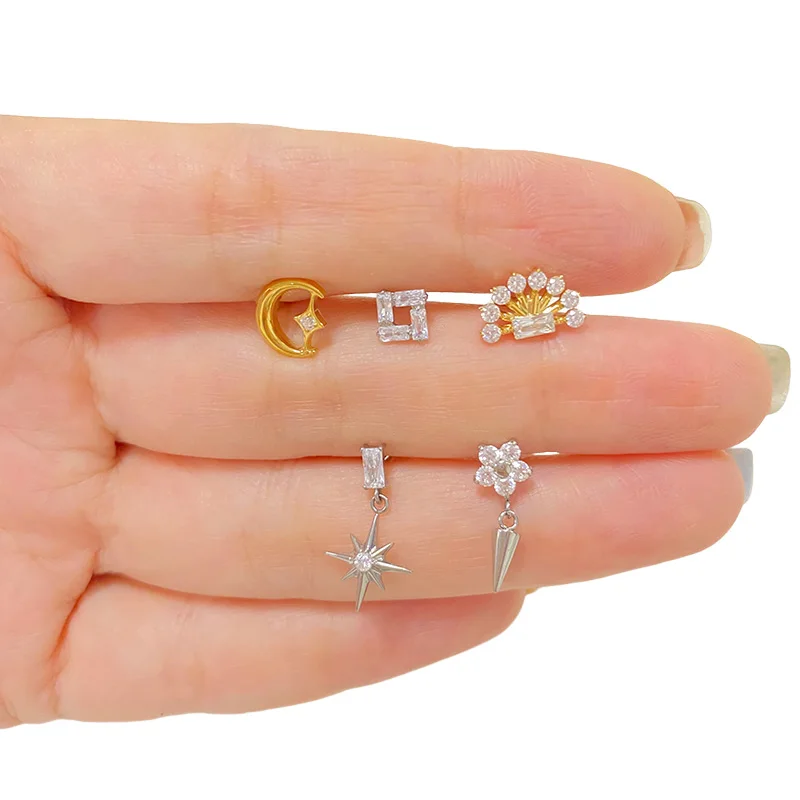 ASTM F136 Titanium Ear PIERC Pendant Lotus Rectangle Earring CZ Paved Threaded Ear Stud Tragus Lip Factory Body Piercing Jewelry