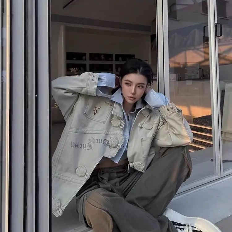 Cool Jacket High Quality All Seasons Retro Design Sense Lapel Collar Embroidery Fashion Jacket Versatile Clothes Jacket Women