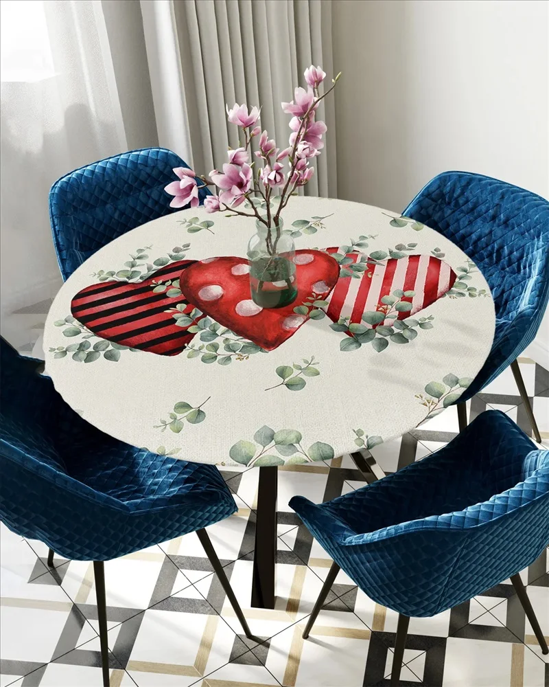 Eucalyptus Leaves Plant Round Elastic Edged Table Cover Protector Cloth Waterproof Polyester Rectangle Fitted Tablecloth