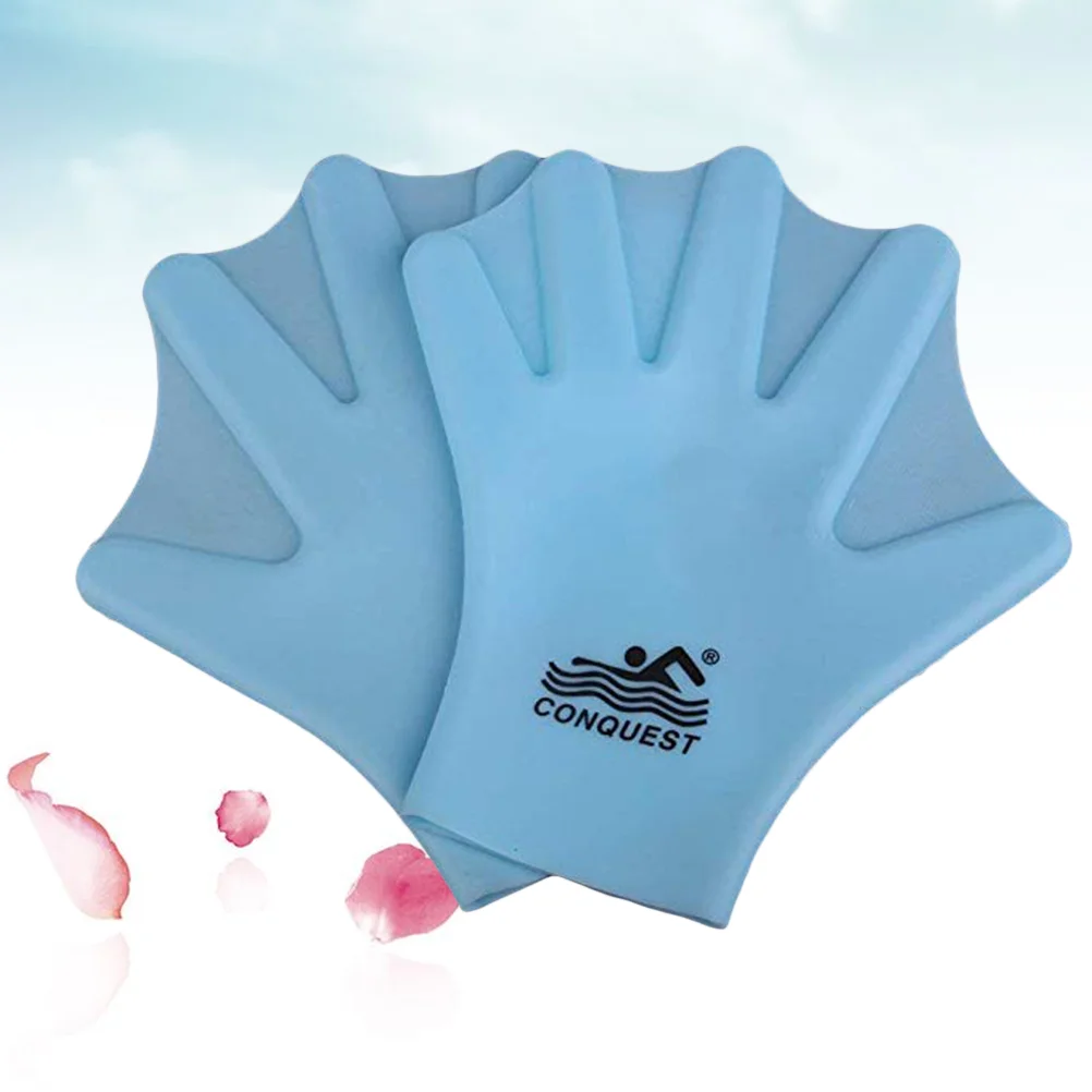 1 Pair Silicone Swimming Gloves Webbed Aquatic Fit Traning Gloves Paddle Diving Gloves Hand Web (Adult, Sky Blue)