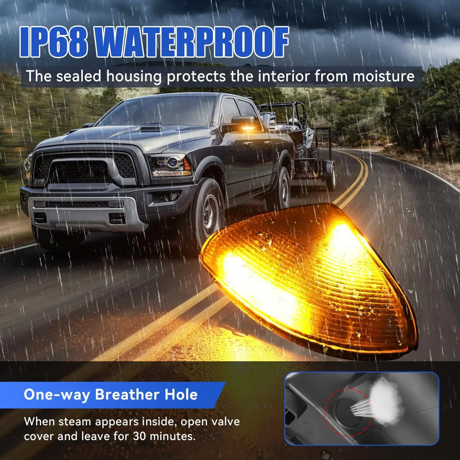 For Dodge Ram 1500 2009-2018&Dodge Ram 2500 2010-2018 Left Right Rearview Mirror Led Turn Signal Lights Side Marker Puddle Lamp view 6