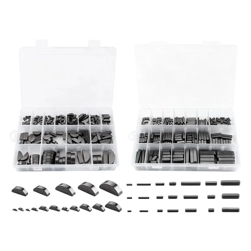 AC88 530pcs Metric Woodruff Key Assortment Kit 37 Sizes, 240pcs Half for Moon Key 290pcs Round Ended Feather Key, Parallel