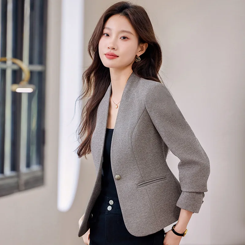 

Fashion Women Formal Blazer Ladies Female Long Sleeve Single Button Business Work Wear Jacket For Autumn Winter