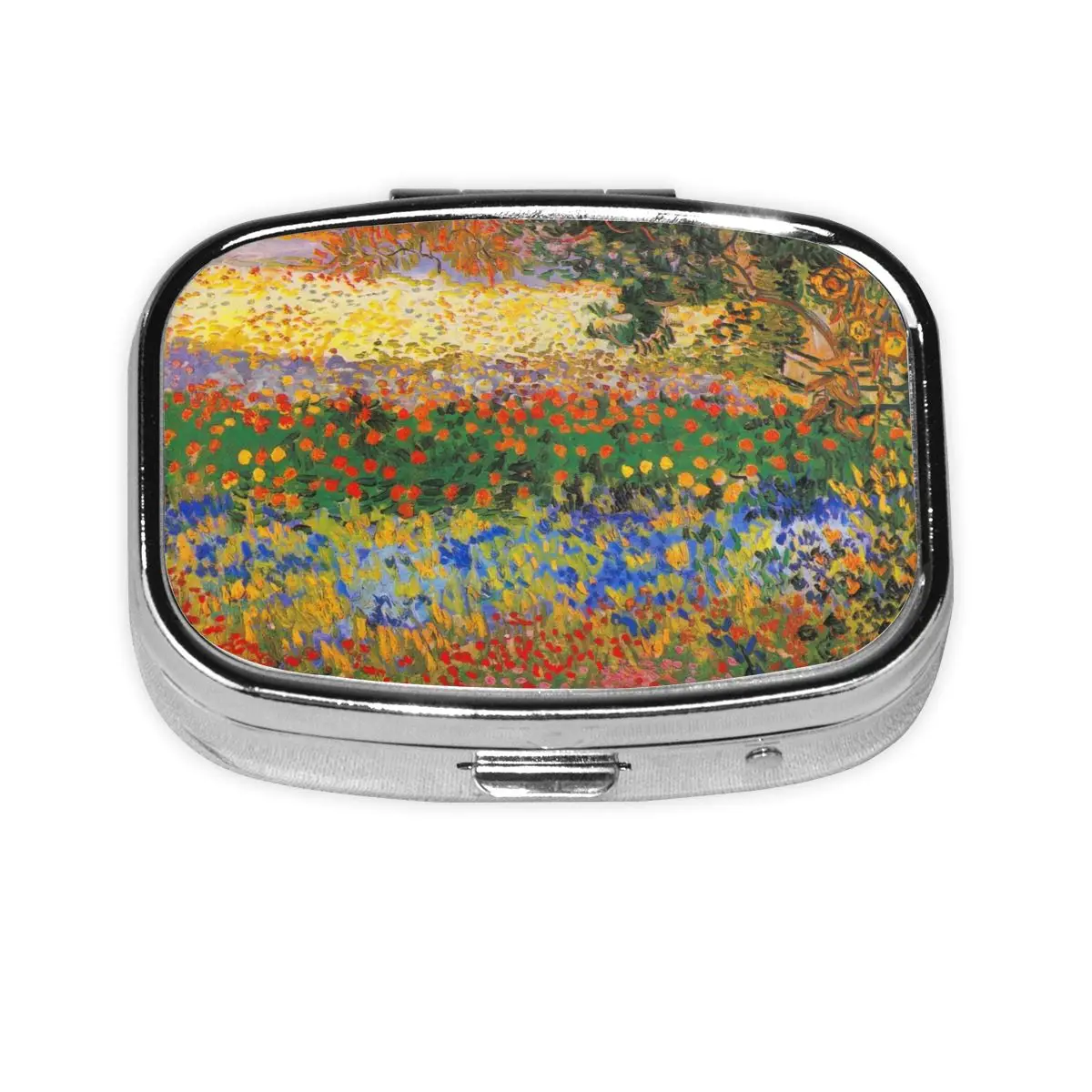 

Flower Garden Painting By Vincent Van Gogh Mini Portable Pill Case 2 Grids Medicine Organizer Storage Case Pill Box For Travel