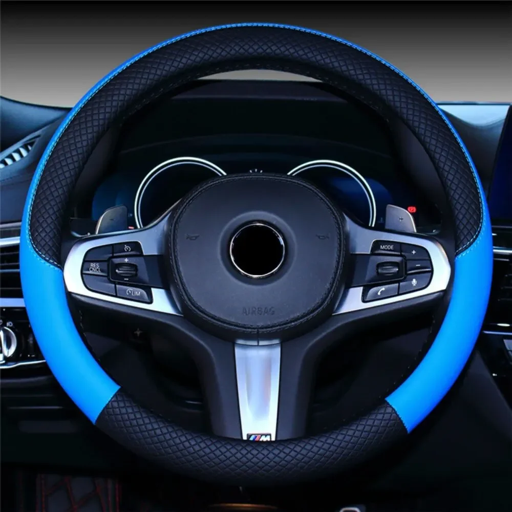 1PC Automotive All Season Universal Steering Wheel Cover Artificial Leather Embossed Wear Resistant Elastic Automotive Interior