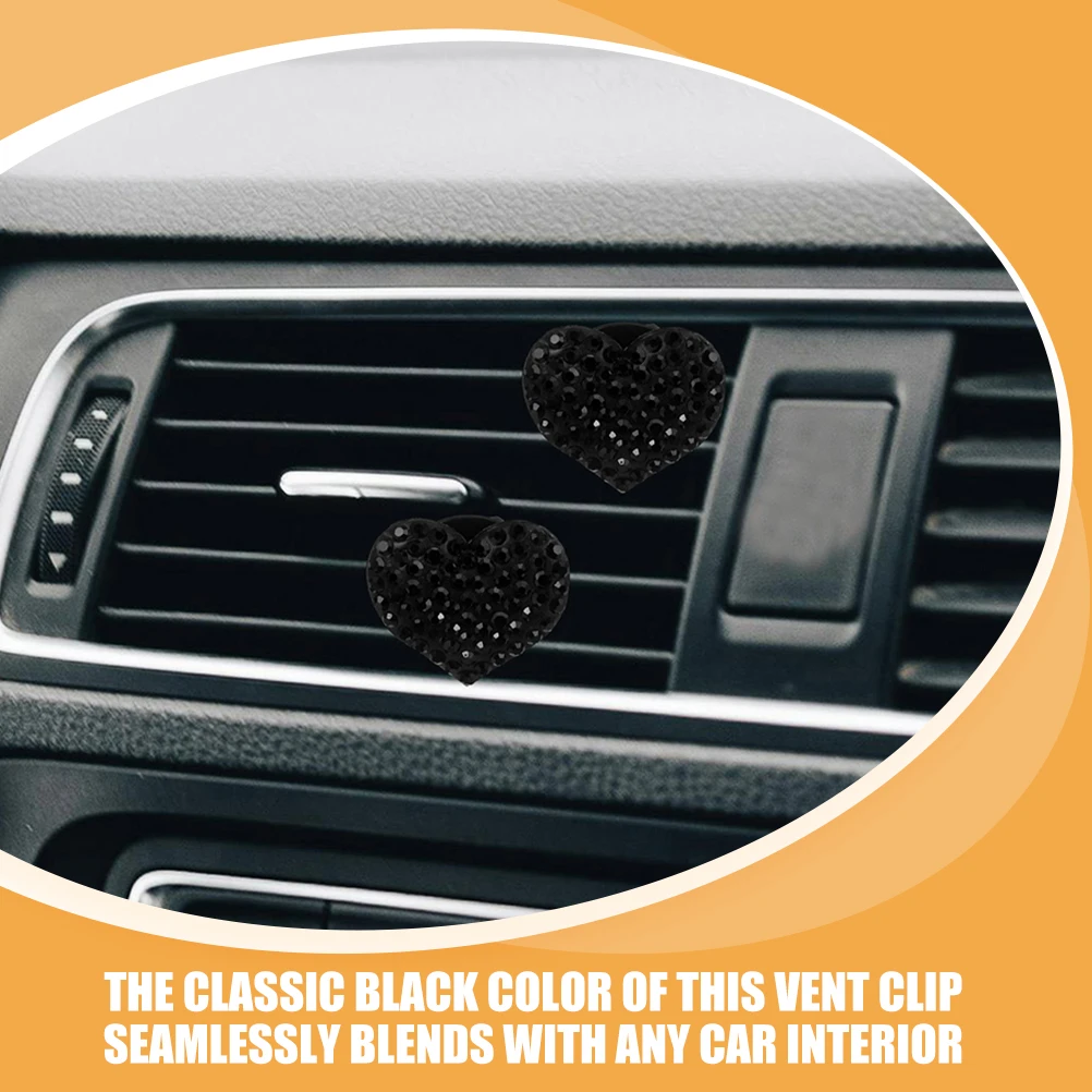 

3pcs Car Vent Clip Heart-Shaped Rhinestone Air Freshener Holder Black Pp Crystal Car Embellishment For Women Interior Decor