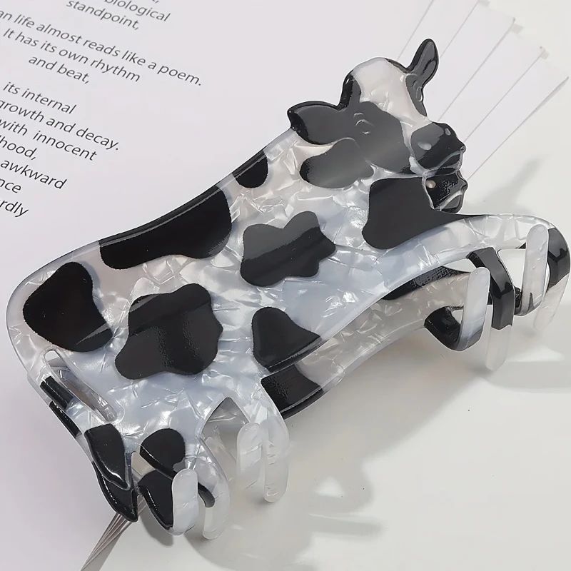 1PC Cute Milk Cow Hair Claw Acrylic Hair Clip With Cow Shape Printed Shark Design Black And White Design Hair Accessory Hairpin