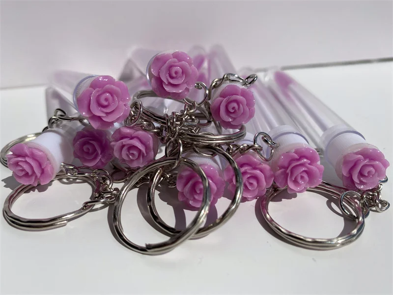 Reusable Eyelash Brush Tube Keychain Plastic Portable Mini Lash Comb Spoolie Container Glitter Cils Mascara Wands Keyring