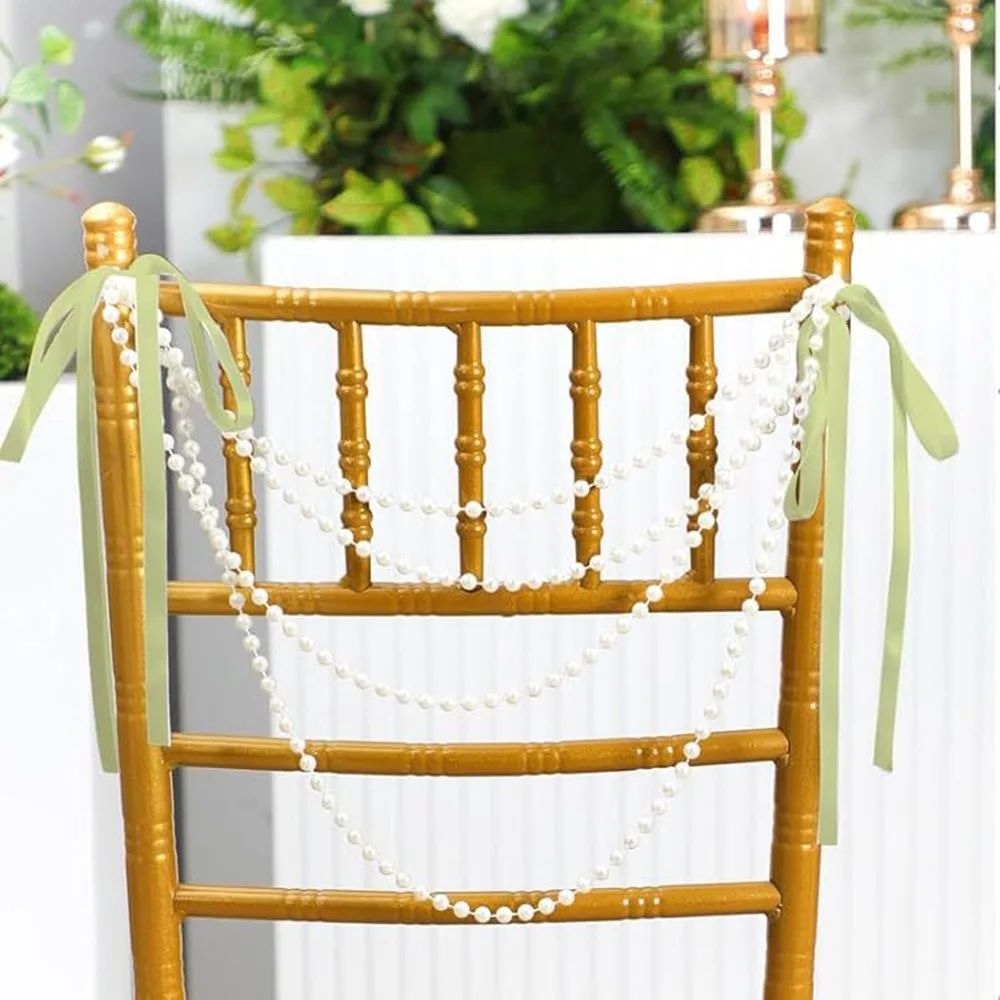 Artificial Chair Back Pearl Ribbon White DIY Chair Back Pearl String Bow Pearl Chain