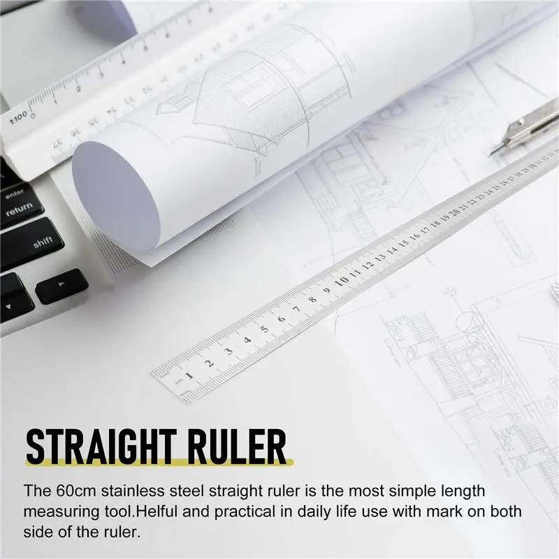 NEW HOT In Stock-Stainless Steel 60Cm 23.6 Inch Measuring Long Straight Ruler