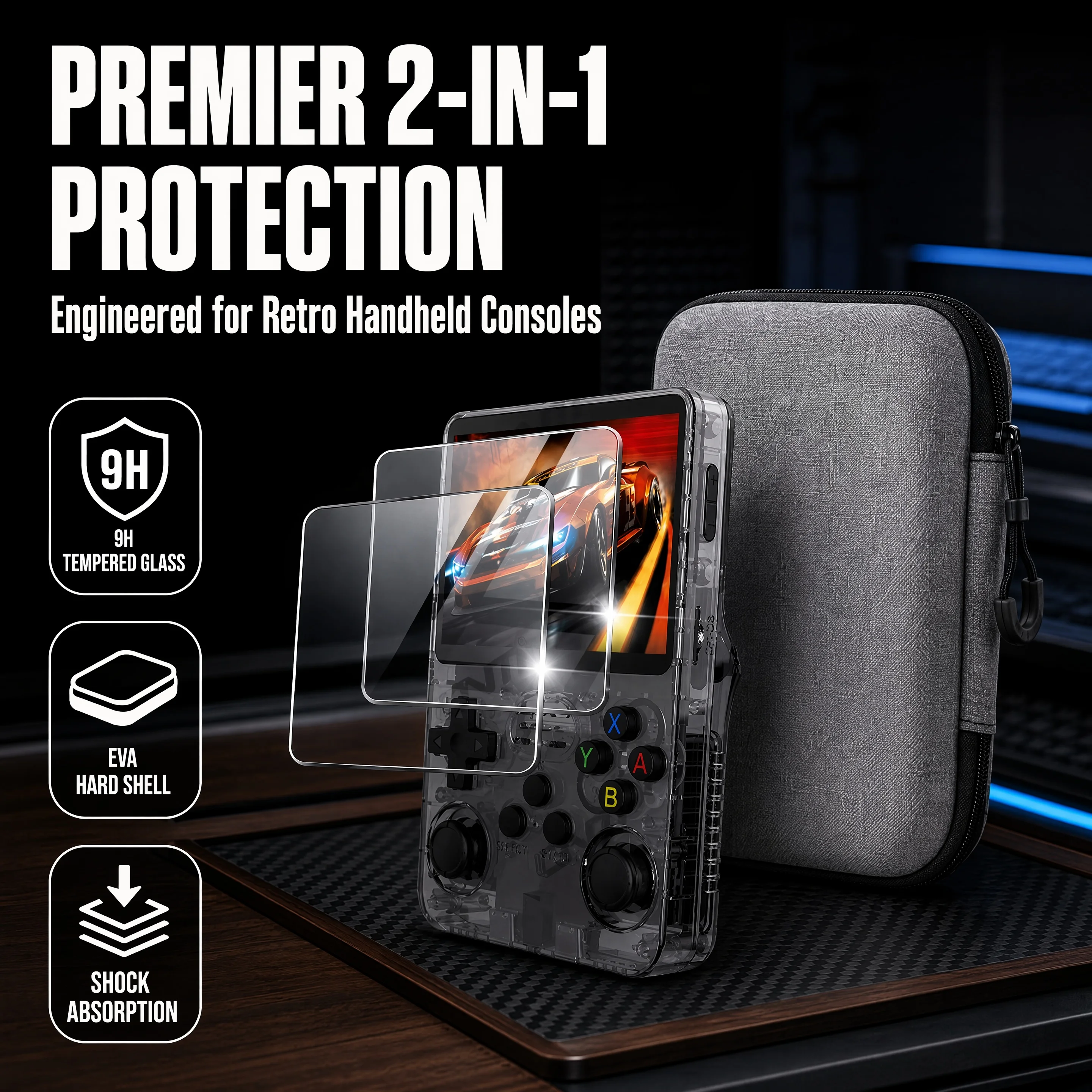 Glass+Bag for R36S/R35S Screen Protector Tempered Glass Film & EVA Portable Storage Case R36S Console Protector Accessories Set