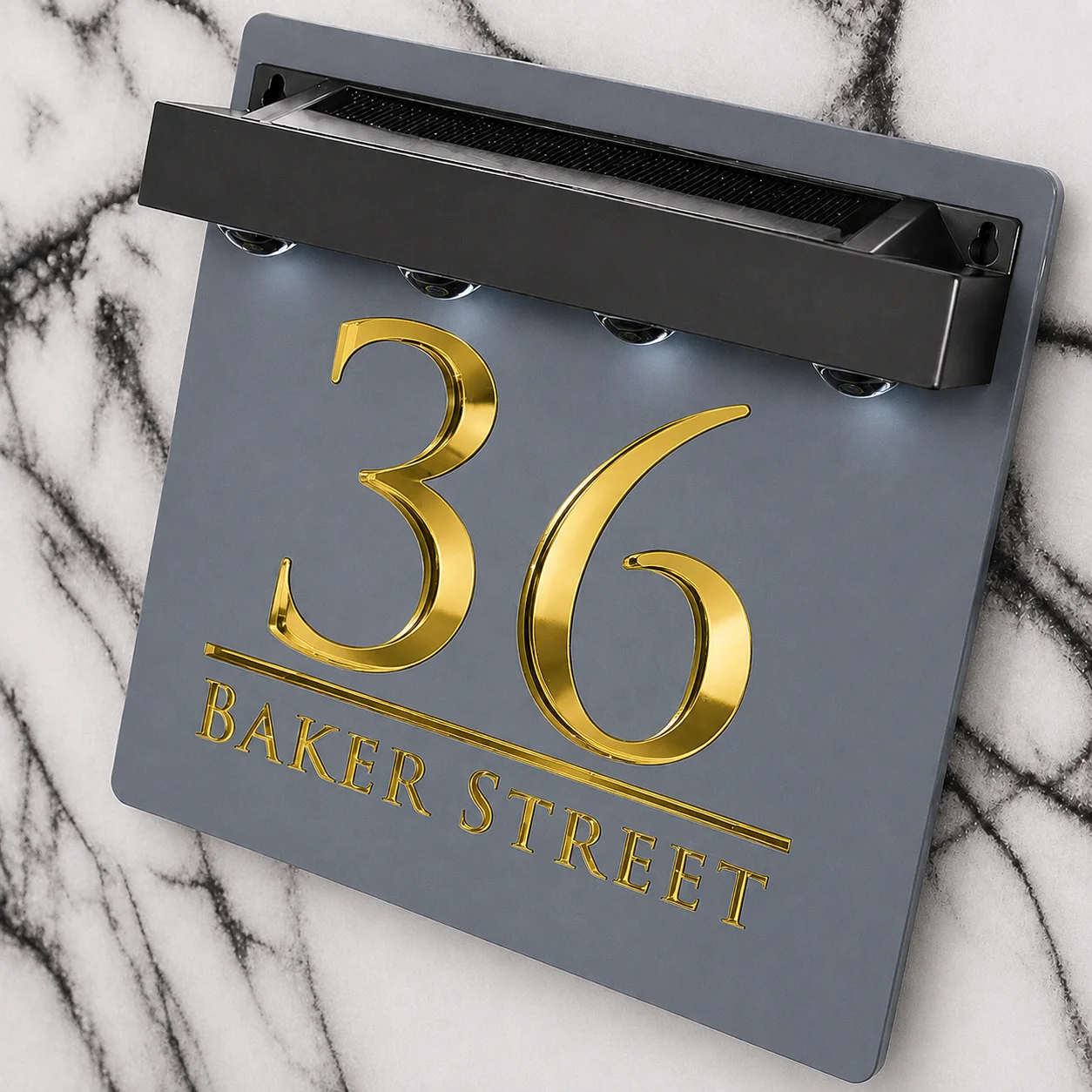 Personalized Solar LED Light House Number Sign Illuminated Address Plaque Door Sign Custom Outdoor Wall Decor Family Plate Gift