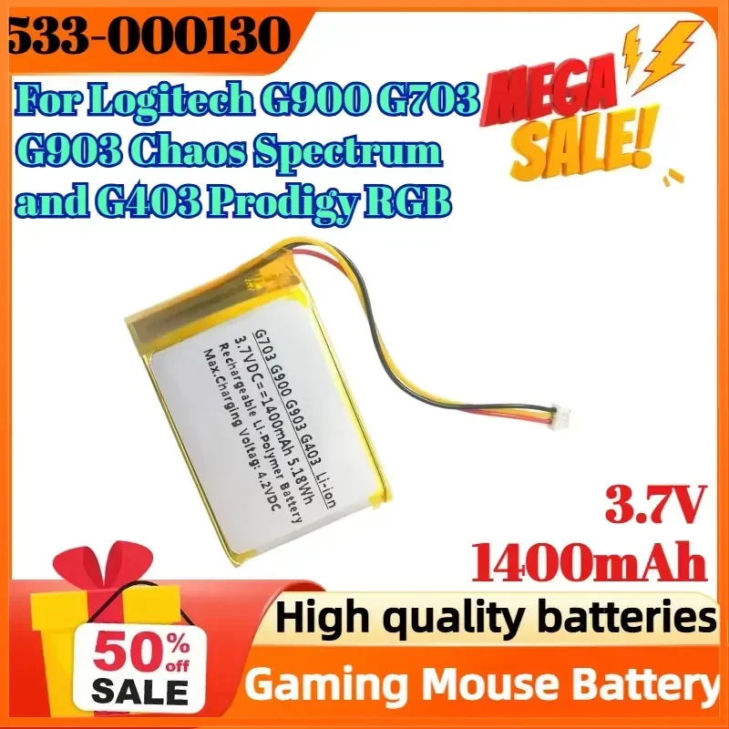 533-000130 3.7V 1400mAh Digital Battery for Logitech G900 G703 G903 Chaos Spectrum and G403 Prodigy RGB Gaming Mouse Battery
