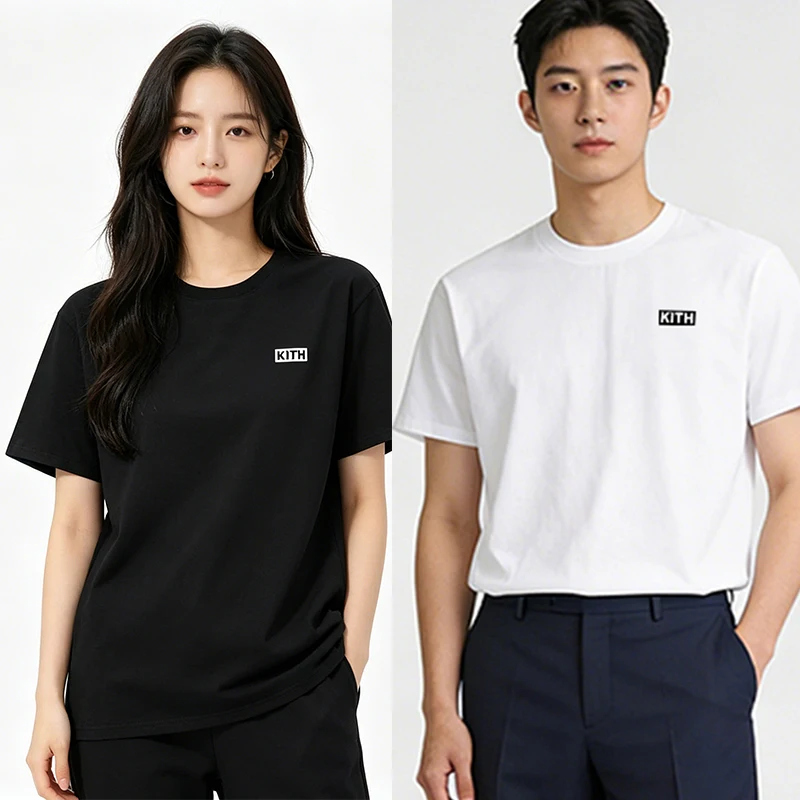 Solid color Summer Quality Cotton Men Women T-shirt letter Embroidered Small Logo Couple Casual Loose O-Neck Short Sleeve Tees