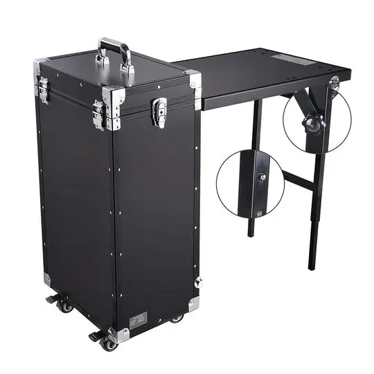 Foldable Manicure Table with Aluminum Trimming, Rolling Makeup Case, 830*420*290mm, Portable Nail Desk, Cosmetic Storage Case