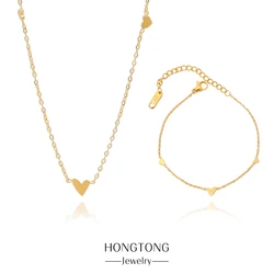HONGTONG Love Jewelry Set For Women 18K Gold Color Necklace Chain Bracelet Stainless Steel Charm Fashion Accessories wholesale