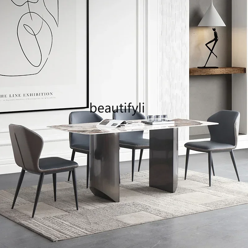 Q181  Stone Plate Dining Table Home Rectangular Restaurant Dining Table Simple Modern Dining Tables and Chairs Set