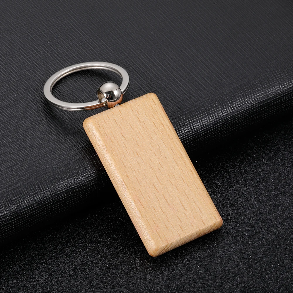 20pcs Blank Wooden Keychain Rectangle Wood Keyring Handwork DIY Charm For Man Women Man Family Jewelry Accessories